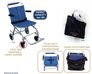 Super Light, Folding Transport Chair with Carry Bag Weighs 19lbs